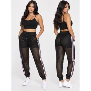 FashionNova Meshing Up My Workout Joggers XL Black Sheer Mesh NWT Y2K Gym